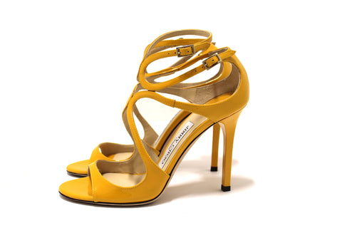 Jimmy Choo Yellow Patent Strap Heel Sandal Size 35.5 | Italystation.com - Shop Now at italystation.com