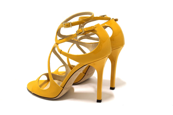 Jimmy Choo Yellow Patent Strap Heel Sandal Size 35.5