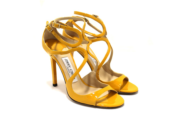 Jimmy Choo Yellow Patent Strap Heel Sandal Size 35.5