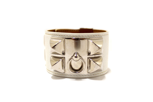 Hermes White Togo Leather Collier De Chien CDC Bracelet Size S