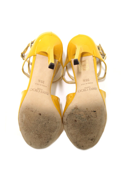 Jimmy Choo Yellow Patent Strap Heel Sandal Size 35.5