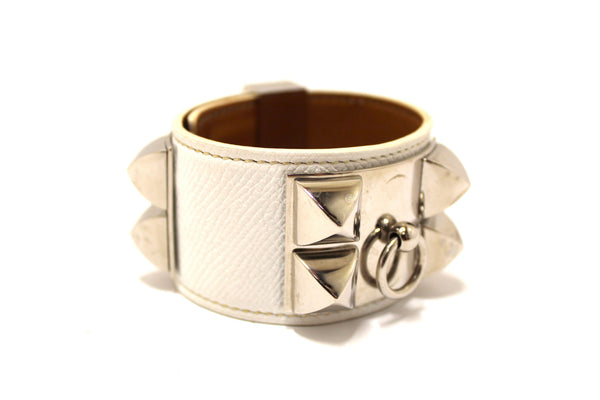 Hermes White Togo Leather Collier De Chien CDC Bracelet Size S