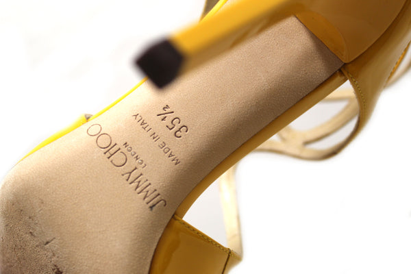 Jimmy Choo Yellow Patent Strap Heel Sandal Size 35.5