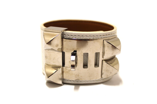 Hermes White Togo Leather Collier De Chien CDC Bracelet Size S