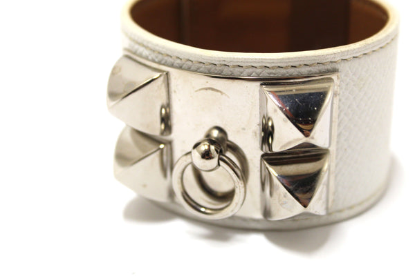 Hermes White Togo Leather Collier De Chien CDC Bracelet Size S
