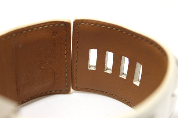 Hermes White Togo Leather Collier De Chien CDC Bracelet Size S