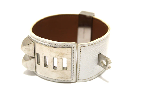 Hermes White Togo Leather Collier De Chien CDC Bracelet Size S