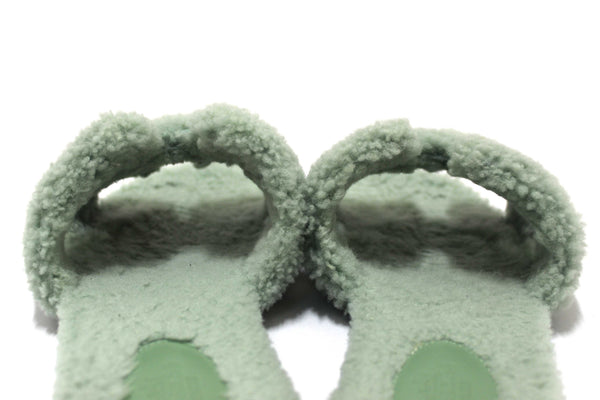 Hermes Green Shearling Fur Oran Flat Sandal Shoes Size 38