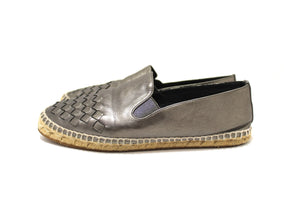 Bottega Veneta Metallic Intrecciato Leather Slip On Espadrille Flats Size 36