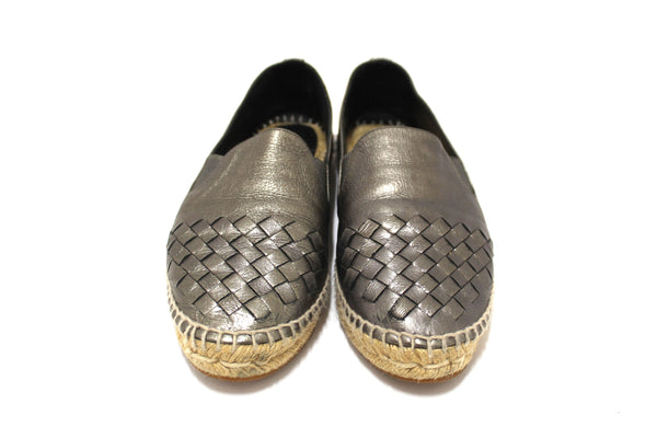 Authentic Bottega Veneta Metallic Intrecciato Leather Slip On Espadrille Flats Size 36