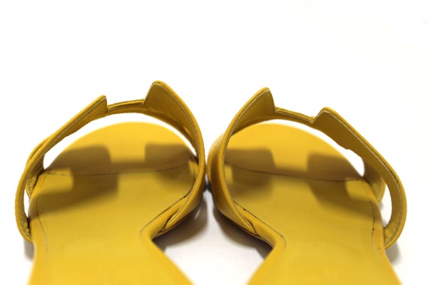 Hermes Yellow Calfskin Leather Oasis H Sandals Shoes with Block Heels Size 37