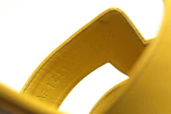 Hermes Yellow Calfskin Leather Oasis H Sandals Shoes with Block Heels Size 37