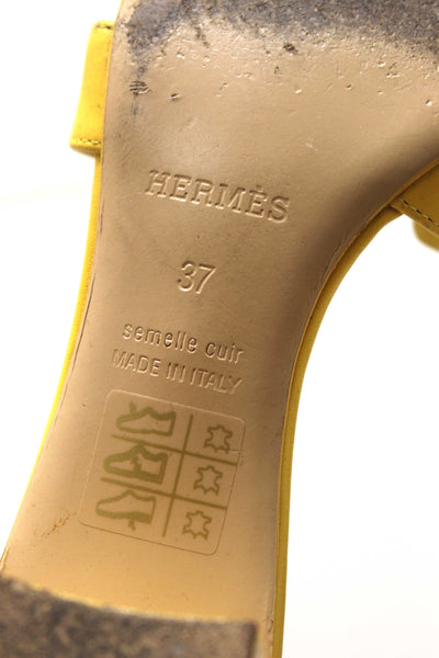 Hermes Yellow Calfskin Leather Oasis H Sandals Shoes with Block Heels Size 37