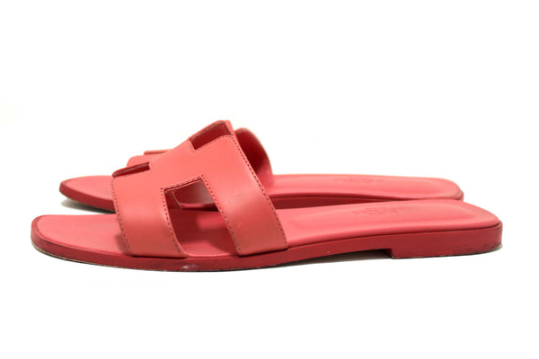 Hermes Pink Calfskin Leather Oran Flat Sandals Shoes Size 37