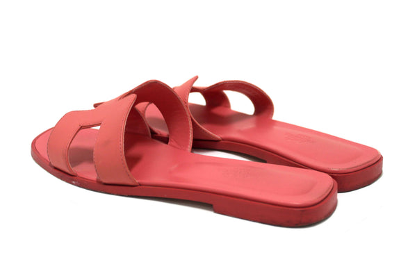 Hermes Pink Calfskin Leather Oran Flat Sandals Shoes Size 37