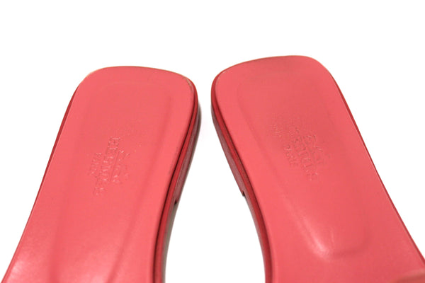 Hermes Pink Calfskin Leather Oran Flat Sandals Shoes Size 37