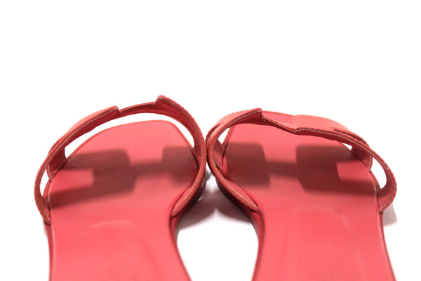 Hermes Pink Calfskin Leather Oran Flat Sandals Shoes Size 37