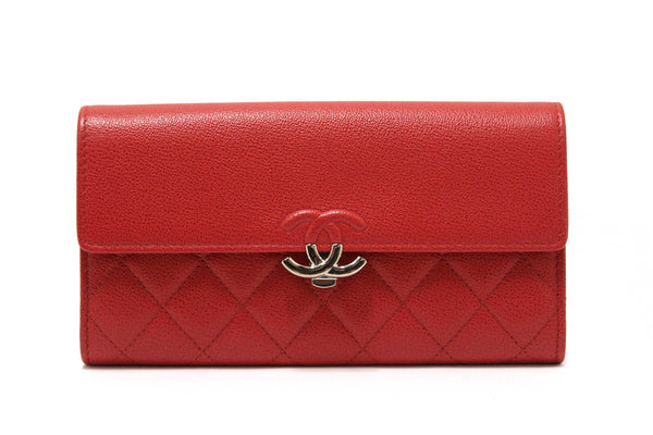 Chanel Red Quilted Caviar Leather CC Box Flap Long Wallet