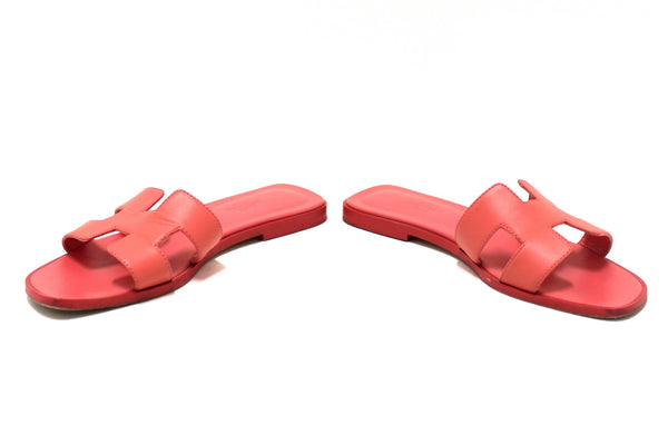 Hermes Pink Calfskin Leather Oran Flat Sandals Shoes Size 37