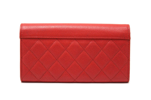 Chanel Red Quilted Caviar Leather CC Box Flap Long Wallet