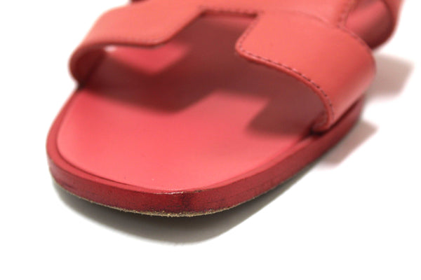Hermes Pink Calfskin Leather Oran Flat Sandals Shoes Size 37