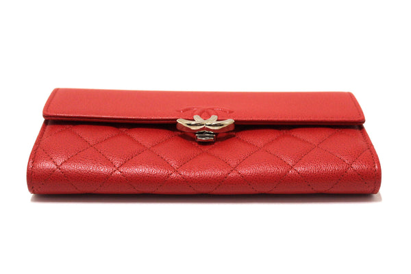 Chanel Red Quilted Caviar Leather CC Box Flap Long Wallet