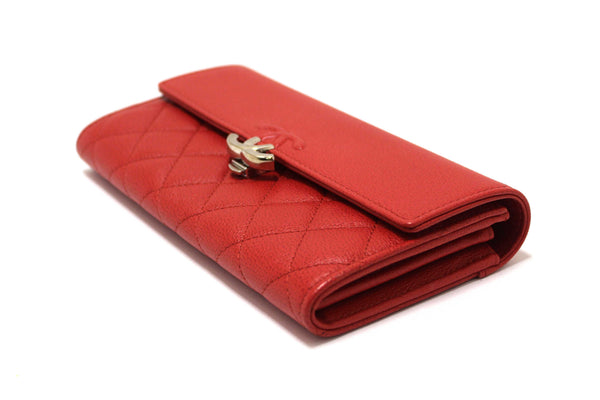 Chanel Red Quilted Caviar Leather CC Box Flap Long Wallet