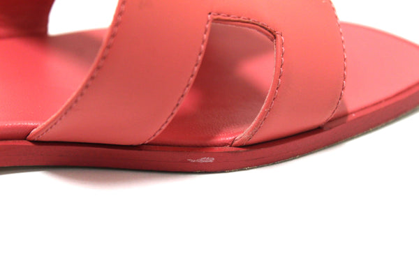 Hermes Pink Calfskin Leather Oran Flat Sandals Shoes Size 37