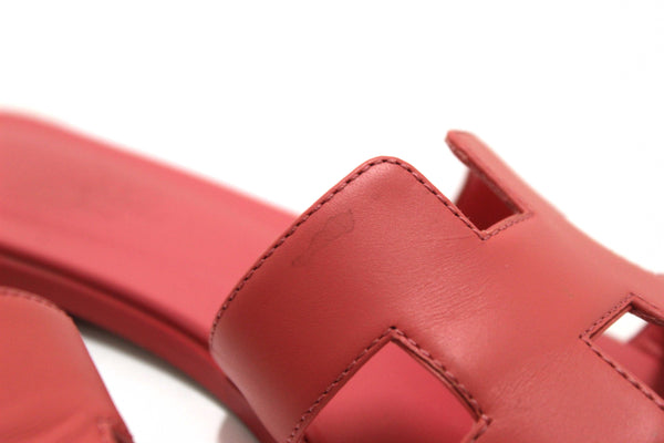 Hermes Pink Calfskin Leather Oran Flat Sandals Shoes Size 37