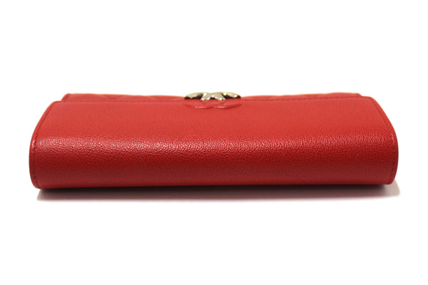 Chanel Red Quilted Caviar Leather CC Box Flap Long Wallet