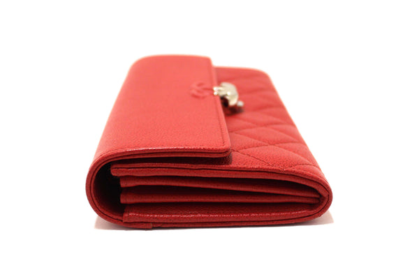 Chanel Red Quilted Caviar Leather CC Box Flap Long Wallet