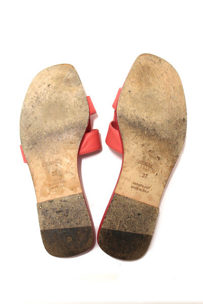 Hermes Pink Calfskin Leather Oran Flat Sandals Shoes Size 37