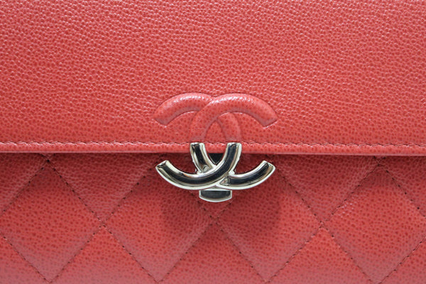 Chanel Red Quilted Caviar Leather CC Box Flap Long Wallet
