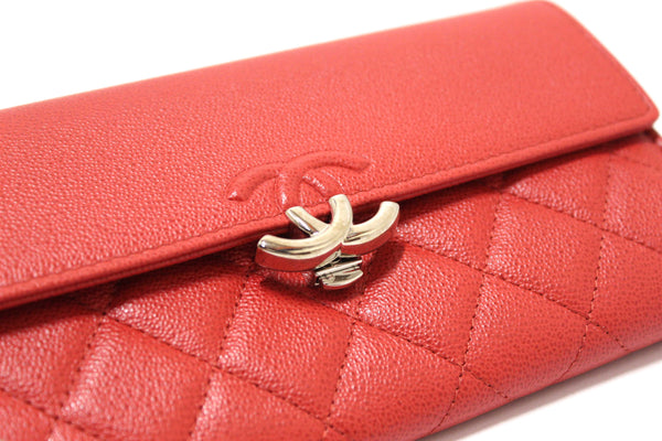 Chanel Red Quilted Caviar Leather CC Box Flap Long Wallet