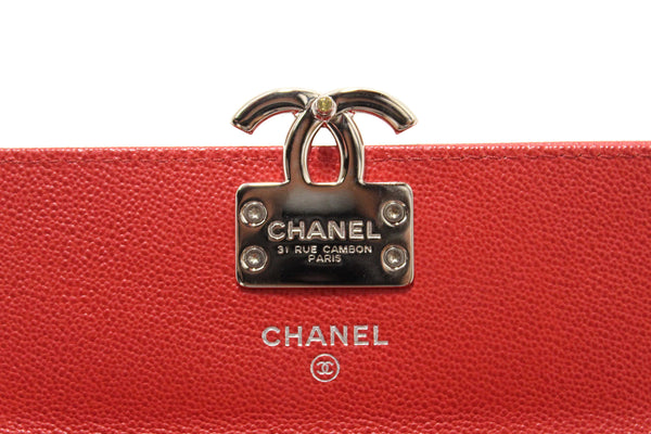 Chanel Red Quilted Caviar Leather CC Box Flap Long Wallet