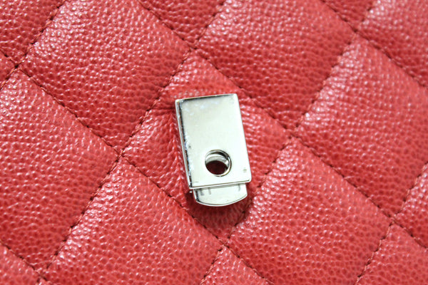 Chanel Red Quilted Caviar Leather CC Box Flap Long Wallet