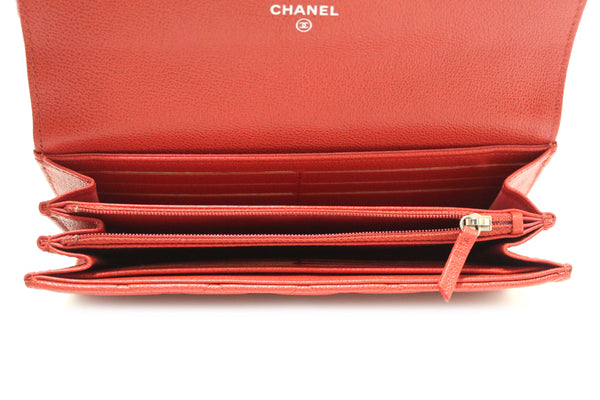 Chanel Red Quilted Caviar Leather CC Box Flap Long Wallet