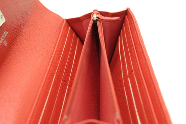 Chanel Red Quilted Caviar Leather CC Box Flap Long Wallet