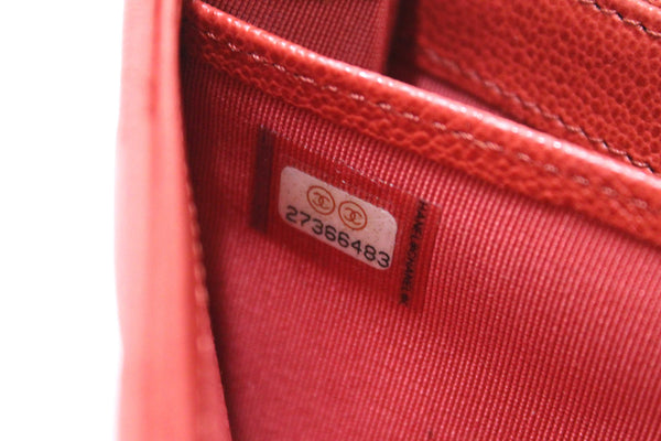 Chanel Red Quilted Caviar Leather CC Box Flap Long Wallet