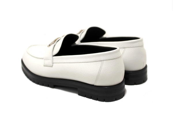 Hermes White Grained Leather Faubourg Loafer Shoes Size 36.5