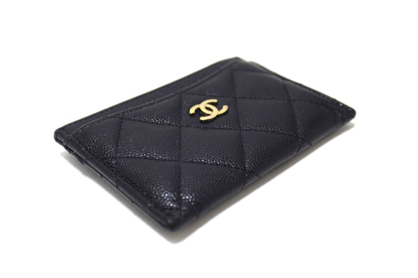 Chanel Navy Blue Quilted Caviar Leather Card Holder