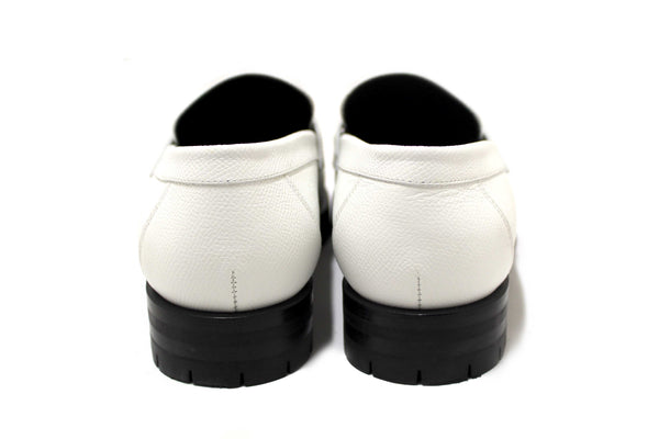 Hermes White Grained Leather Faubourg Loafer Shoes Size 36.5