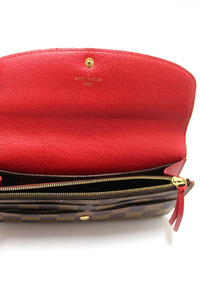 Louis Vuitton Damier Ebene Canvas Emilie Wallet Red