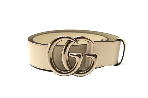Gucci White Smooth Leather GG Marmont with Maxi GG Belt Size 75