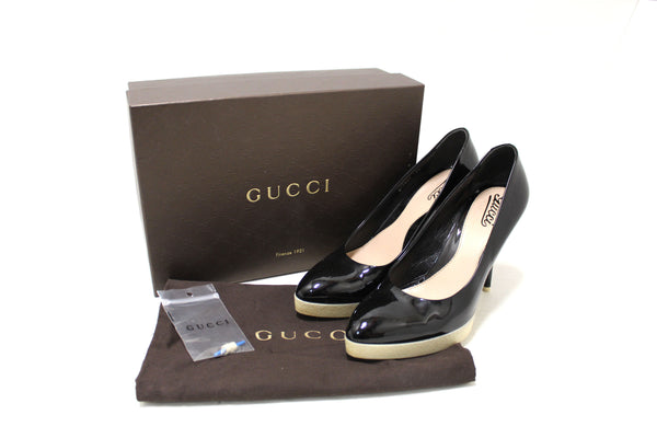 Gucci Black Patent Leather and White Rubber Pumps Heels Size 39 | Italystation.com - Shop Now at italystation.com