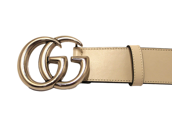 Gucci White Smooth Leather GG Marmont with Maxi GG Belt Size 75