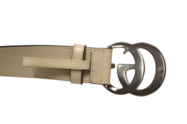 Gucci White Smooth Leather GG Marmont with Maxi GG Belt Size 75