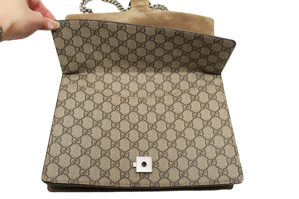 Gucci GG Supreme with Brown Suede Dionysus Medium Shoulder Bag 403348