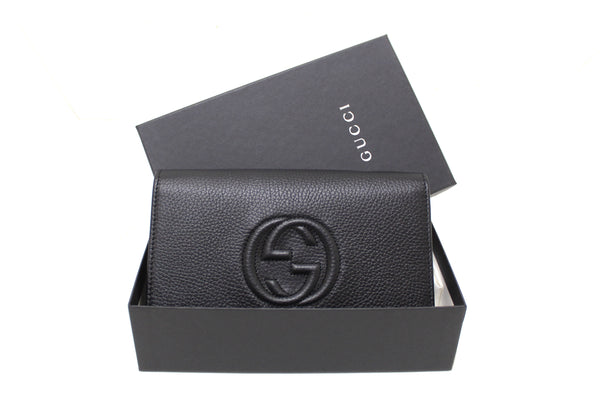 NEW  Gucci Black Soho Disco Leather Wallet On Chain Cross Body Bag