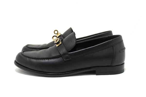 Hermes Black Calfskin Leather Destin Loafer Shoes Size 36.5